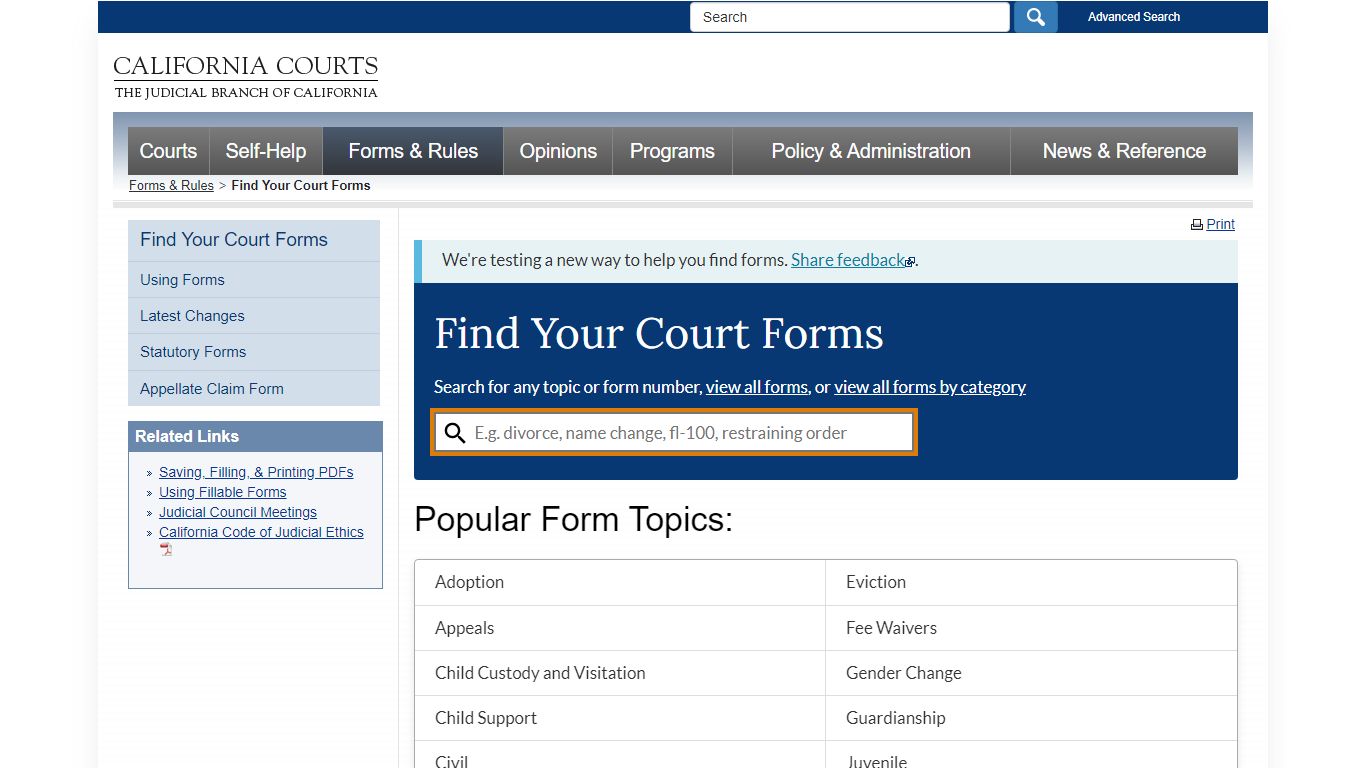 Find Your Court Forms - forms_and_rules - California