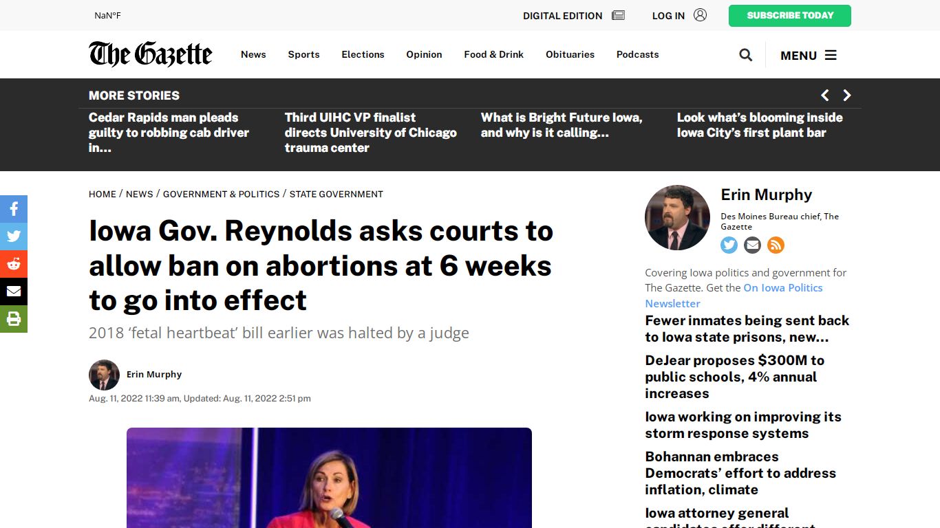 Iowa Gov. Reynolds asks courts to allow ban on abortions at 6 weeks to ...